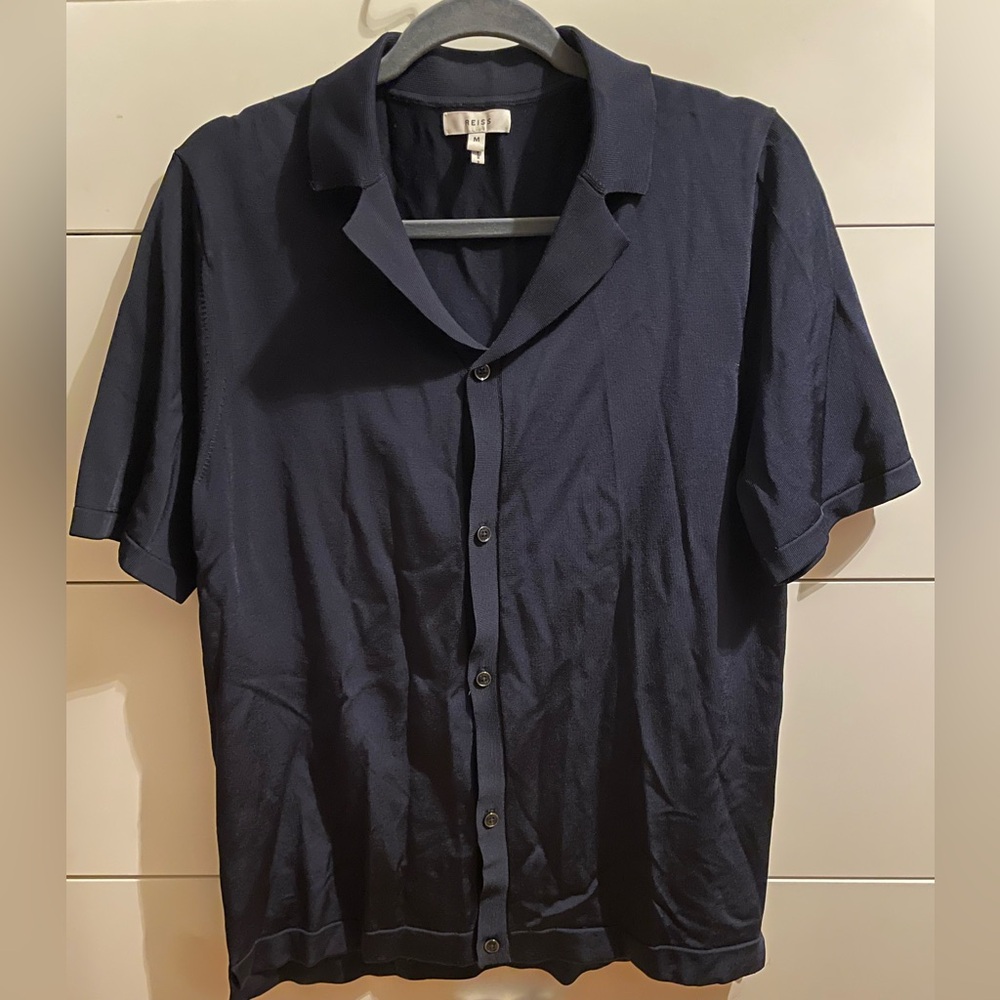 REISS Men's Navy Blue Short Sleeve Shirt